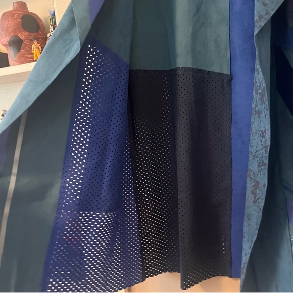 🌀🆕🎉🏷️ shades of blue abstract mixed media open over coat jacket - Picture 10 of 16